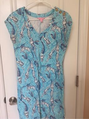 Lilly Pulitzer Aqua & Navy Vintage Nice Tail Hayley V-Neck Dress